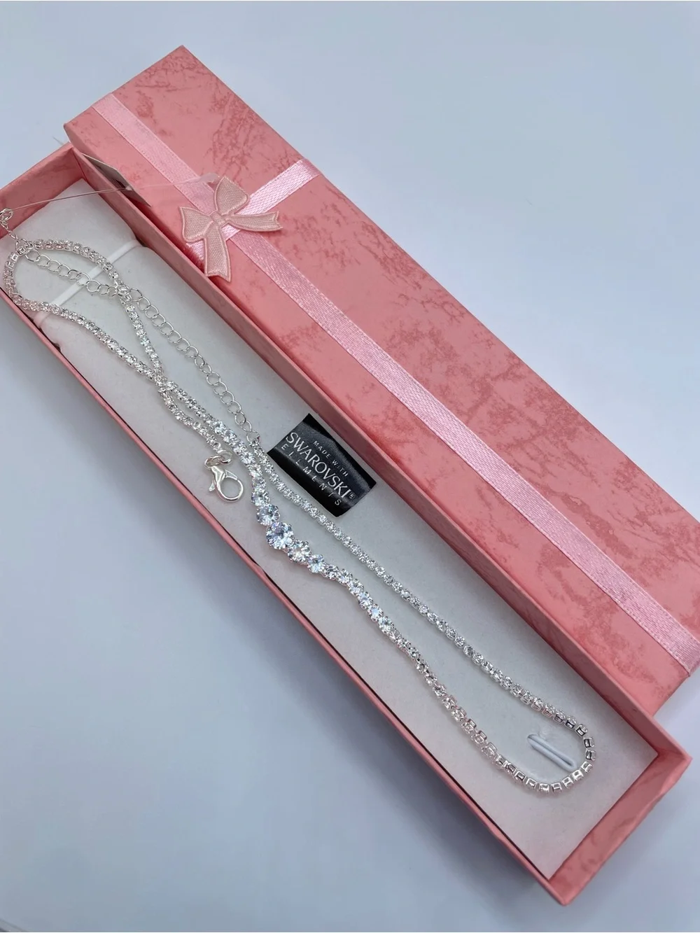 Swarovski Crystal Elements White Crystal Tennis Necklace Bridal Formal